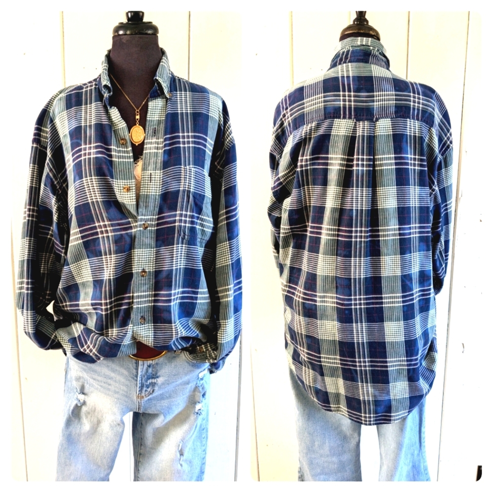 Oversized Boyfriend Plaid Shirt sz M